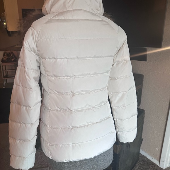 Moncler Cream Puffer Jacket with Brown Faux Fur Hood - Picture 5 of 9